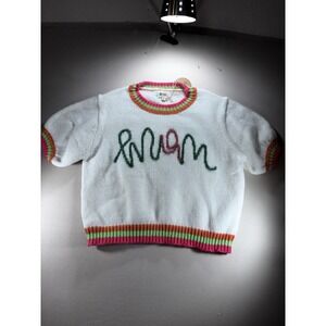 Bibi "Mom" Metallic Tinsel Puff Short Sleeve Sweater M Colorful Boho Mom Wear